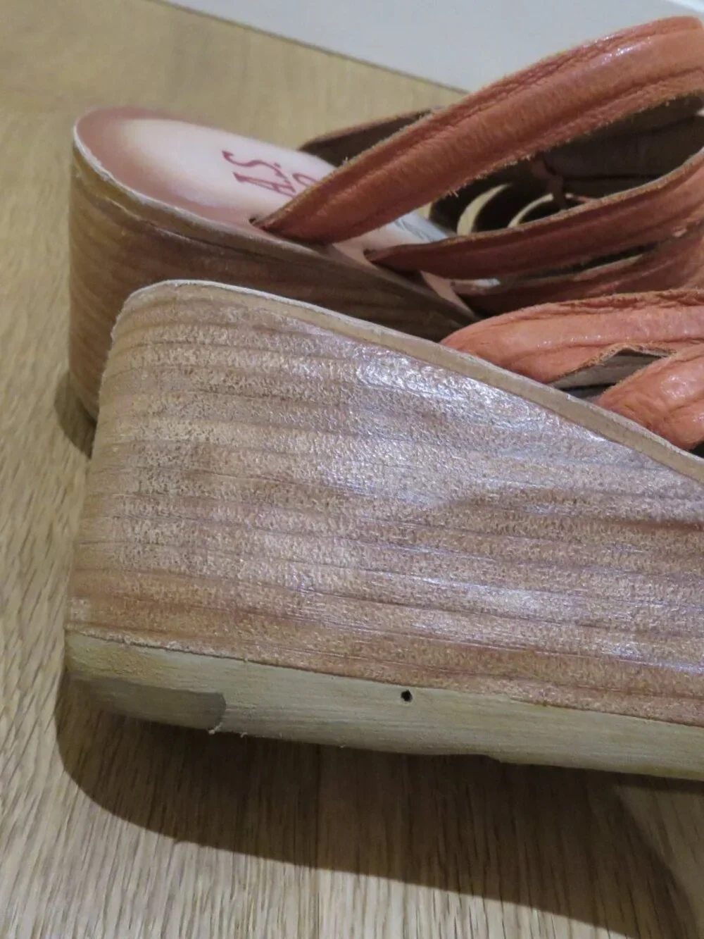 A.S. 98 Nicolls Leather Slip On Wedge Sandal Rust US 6.5/7 Boho Grunge Festival